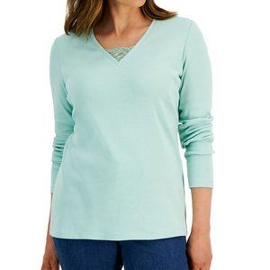 Women's Long Sleeve Lace Inset V-Neck XXL